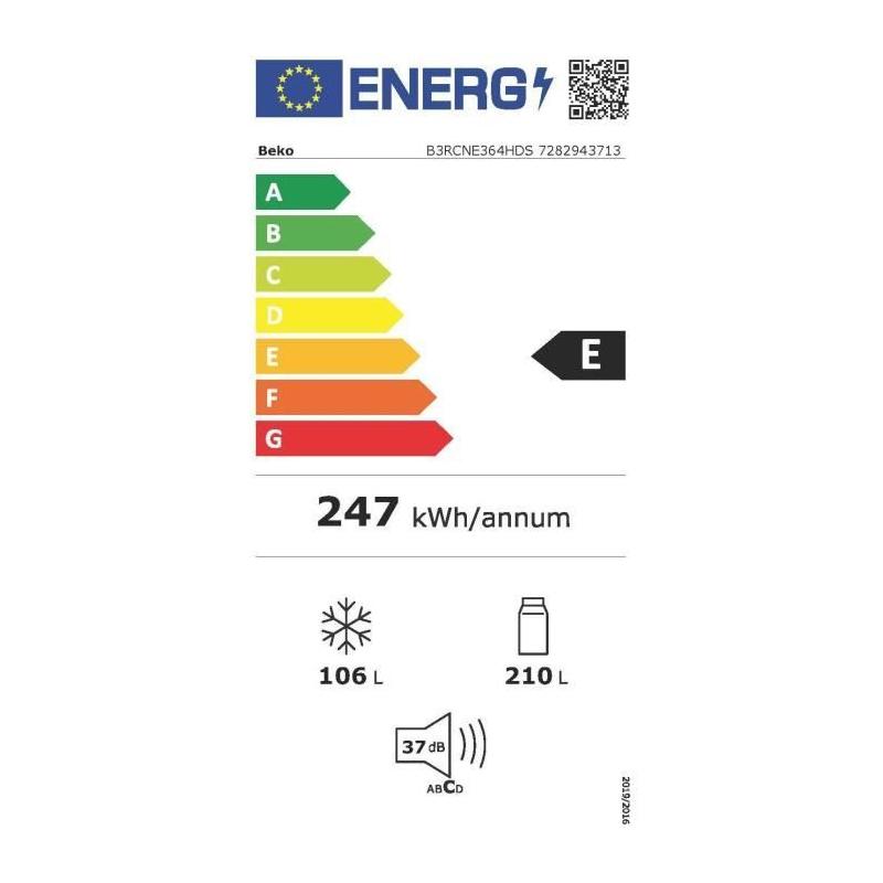 Réfrigérateur combiné BEKO B3RCNE364HDS - Froid ventilé - Classe E