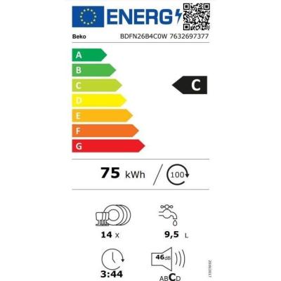 Lave-vaisselle BEKO BDFN26B4C0W: Performances Induction 14 couverts