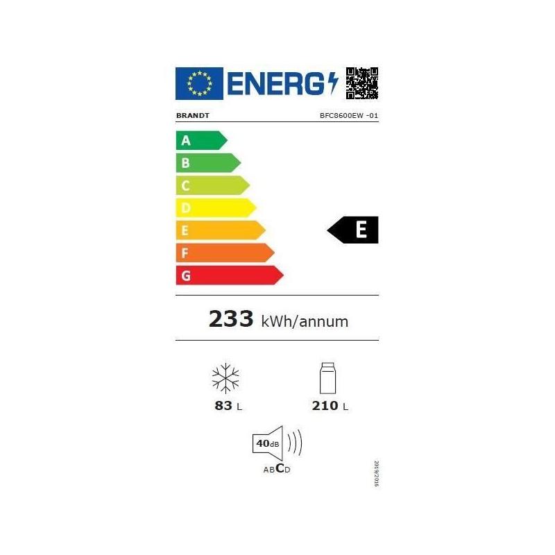 Réfrigérateur combiné BRANDT BFC8600EW - 293 L - Blanc
