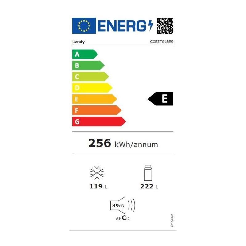 Réfrigérateur combiné 341L CANDY - Argent compact et efficace!