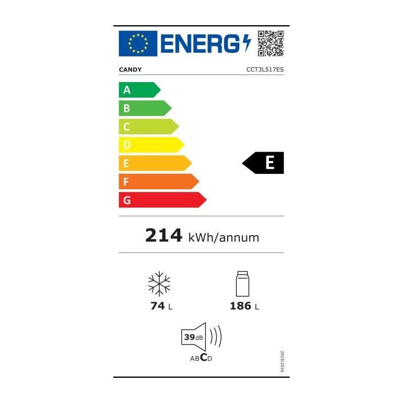 Réfrigérateur combiné CANDY CCT3L517ES - Classe E - 260 L - Gris