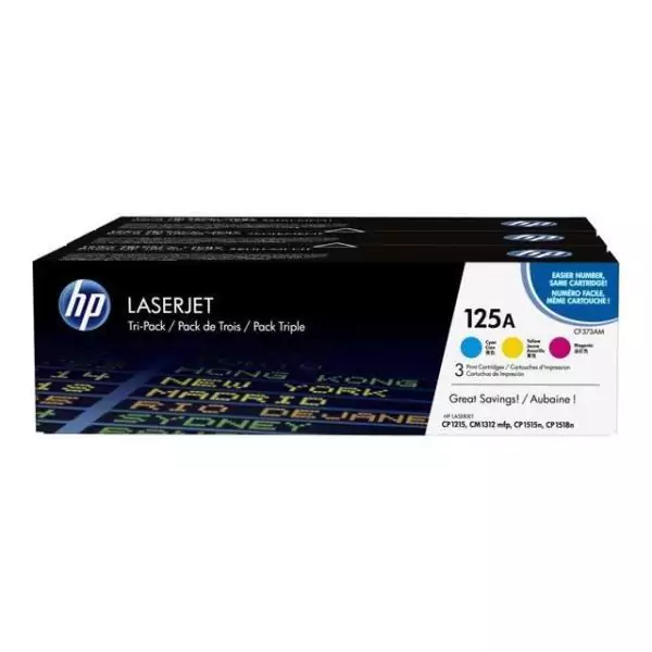 HP 125A Pack de 3 cartouches de toner cyan, jaune et magenta authentiques (CF373AM) pour Color LJ