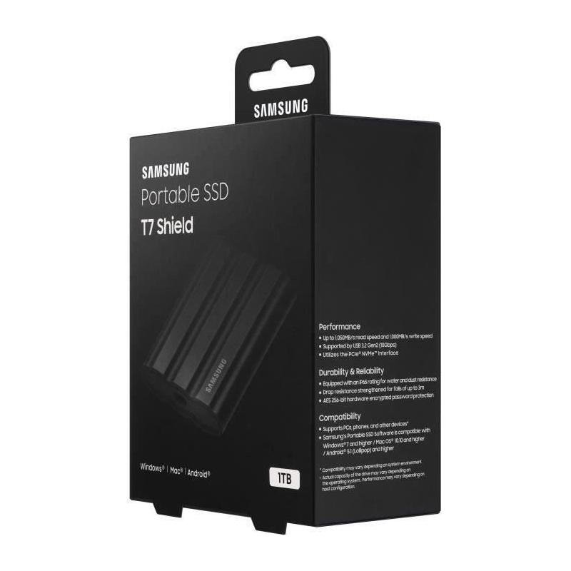 SSD Externe SAMSUNG T7 Shield Noir 1 To - Compact et Rapide