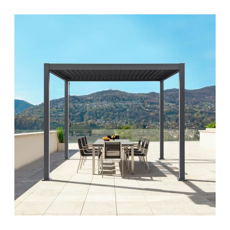 Pergola bioclimatique GAYA - Aluminium/acier - 290x290xH240 cm - Gris