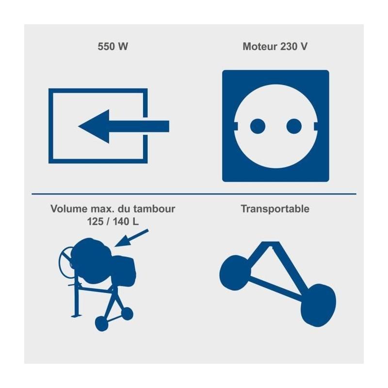 Bétonnière électrique 125L - SCHEPPACH - MIX125 - Robuste et Facile à Déplacer