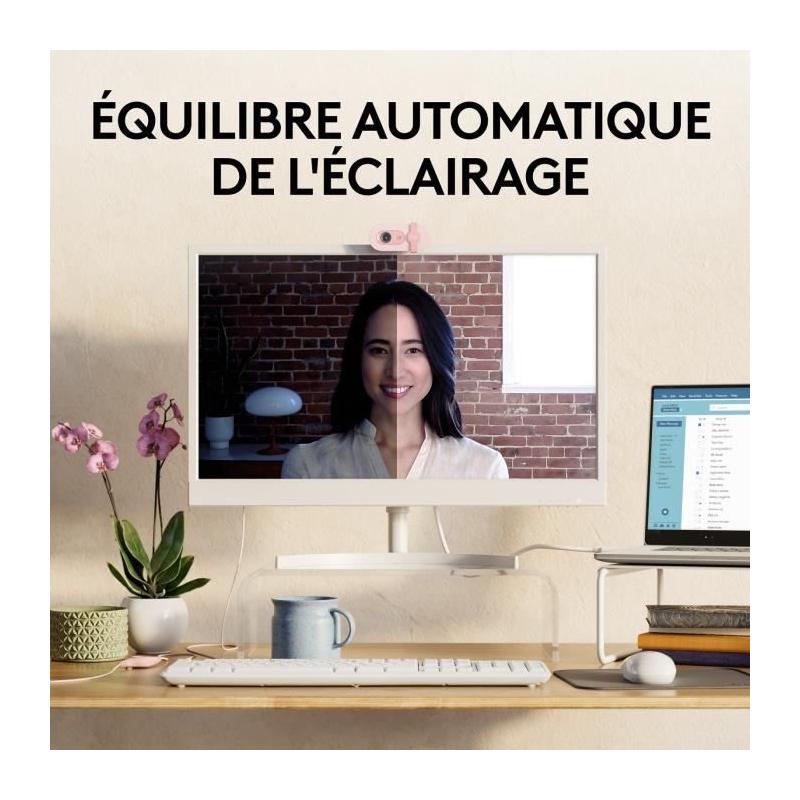 Webcam Logitech Brio 100 Full HD Rose avec Confidentialité et Correction Automatique