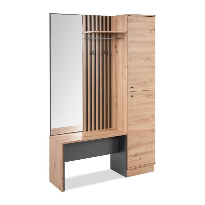 Vestiaire avec miroir MEDAN 42B - Anthracite/Chêne artisan - 122 x 190 x 37 cm