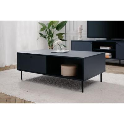Table basse CARACAS 55A: Bleu marine - 2 tiroirs, 2 niches - 110 x 40 x 60 cm