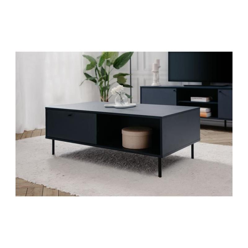 Table basse CARACAS 55A: Bleu marine - 2 tiroirs, 2 niches - 110 x 40 x 60 cm