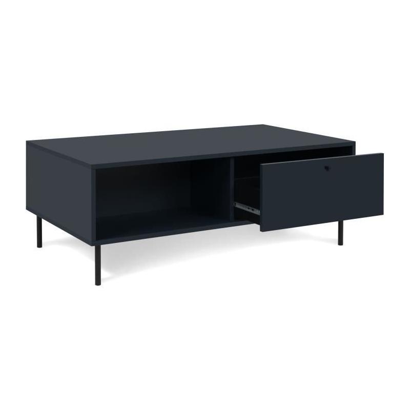 Table basse CARACAS 55A: Bleu marine - 2 tiroirs, 2 niches - 110 x 40 x 60 cm