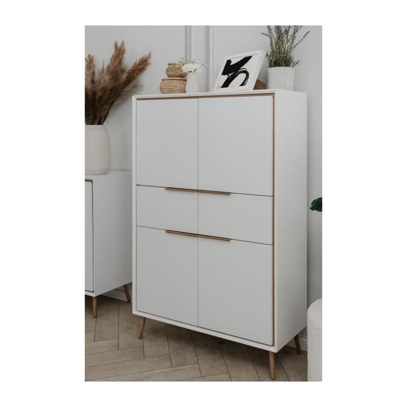 Buffet Haut Arona 53B Blanc/Chêne - 4 portes, 2 tiroirs