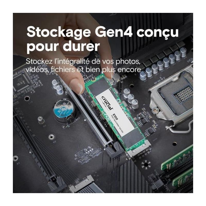 SSD interne CRUCIAL E100 1 To PCIe Gen4 NVMe M.2 - Jusqu'à 5000 Mo/s