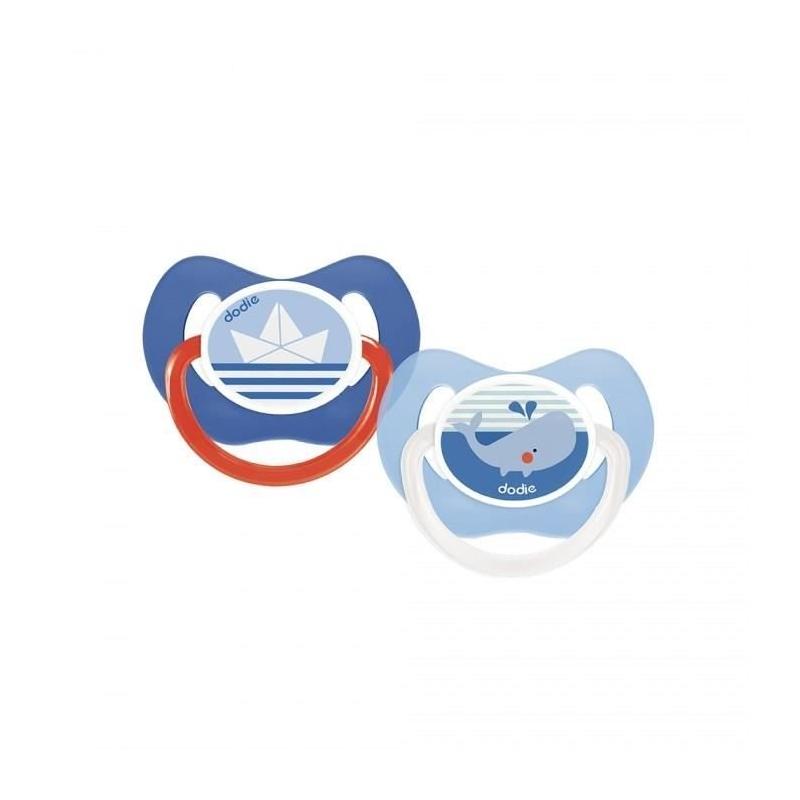 Lot de 2 sucettes physiologiques +6m avec motifs bateau et baleine