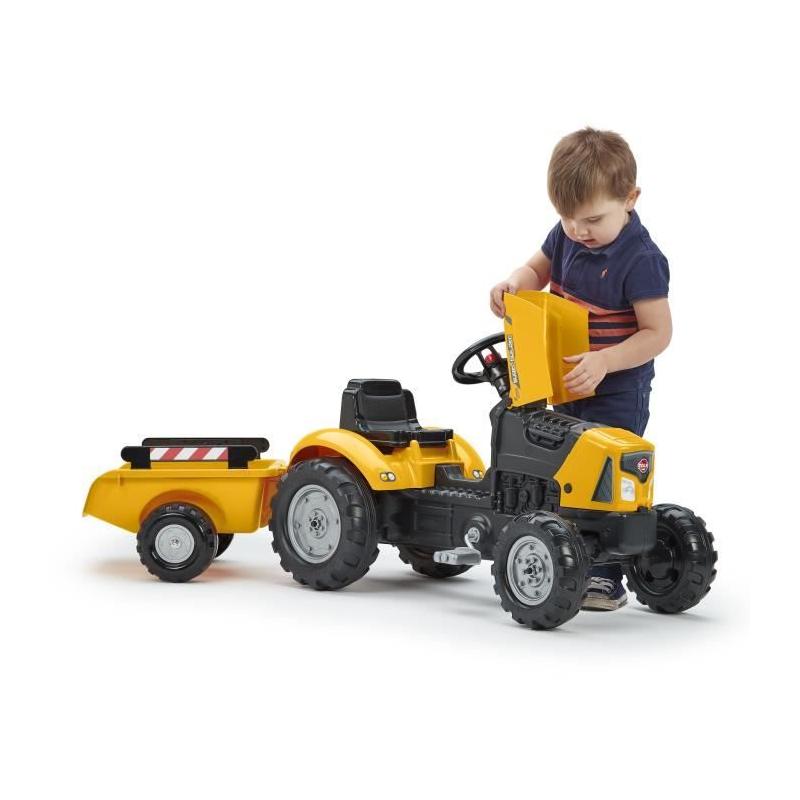 Tracteur à pédales FALK SuperBuilder avec capot ouvrant et remorque - Pour enfants de 2 à 5 ans