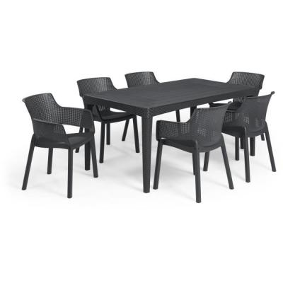 Table de jardin rectangulaire gris graphite en résine - 6 personnes - Girona