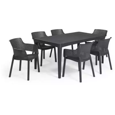 Table de jardin rectangulaire gris graphite en résine - 6 personnes - Girona