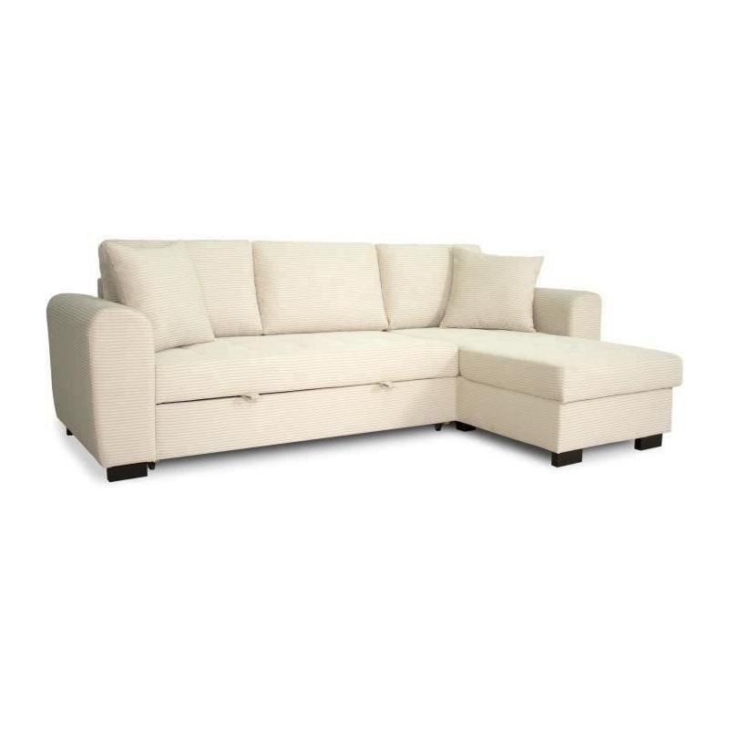 Canapé d'angle convertible réversible - HAMILTON Beige - L 245 x P 150 x H 86
