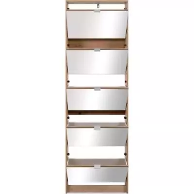 Meuble à chaussures KOBLENZ - Chêne artisan - 5 abattants & miroir