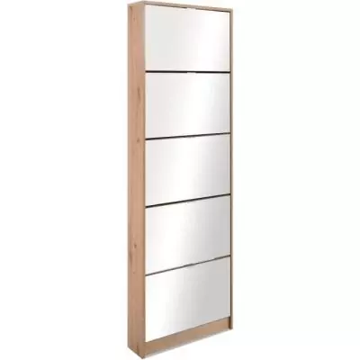 Meuble à chaussures KOBLENZ - Chêne artisan - 5 abattants & miroir