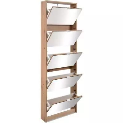 Meuble à chaussures KOBLENZ - Chêne artisan - 5 abattants & miroir