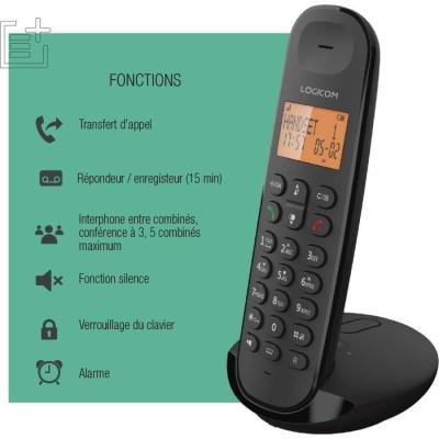 Téléphone sans fil LOGICOM DECT ILOA 155T - Noir - Avec répondeur