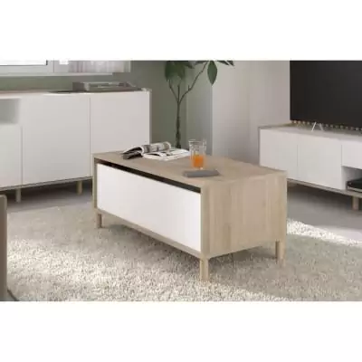 Table basse relevable blanche/chêne 100,8 x 43,6 x 50 cm