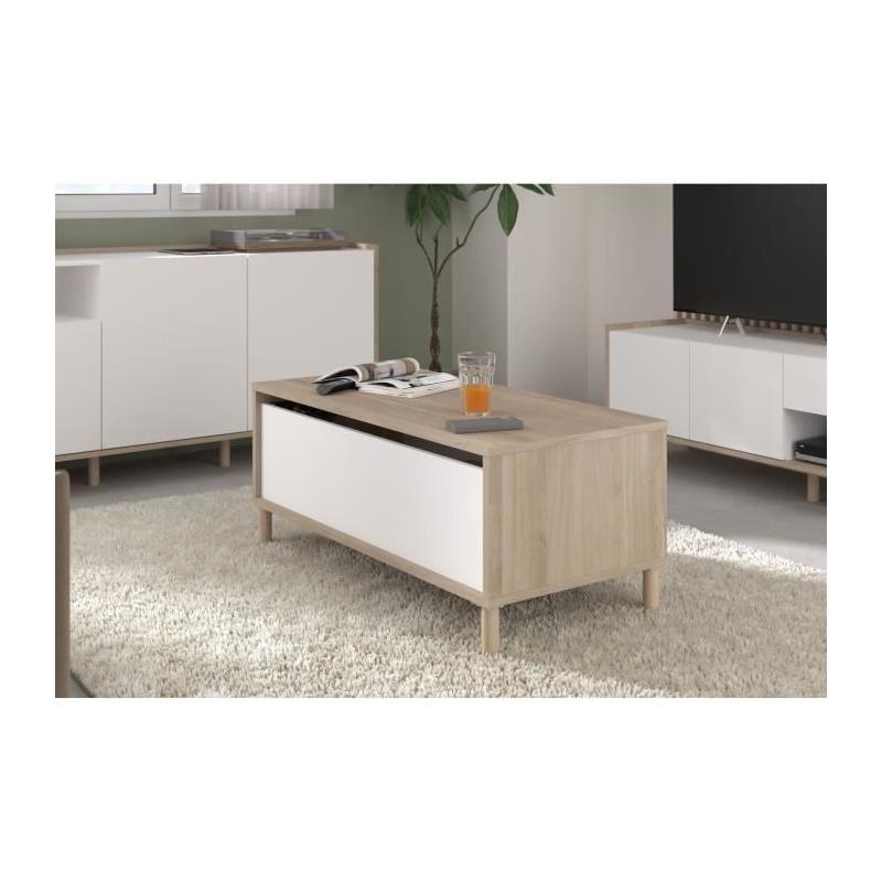 Table basse relevable blanche/chêne 100,8 x 43,6 x 50 cm