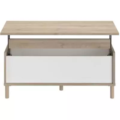 Table basse relevable blanche/chêne 100,8 x 43,6 x 50 cm