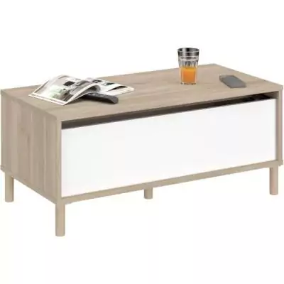 Table basse relevable blanche/chêne 100,8 x 43,6 x 50 cm