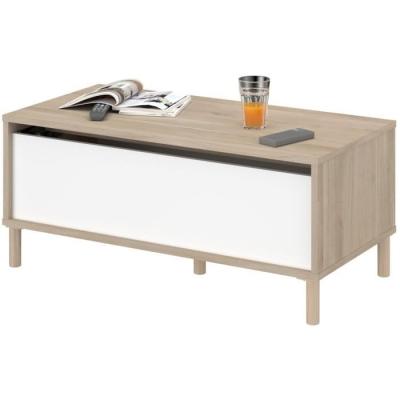 Table basse relevable blanche/chêne 100,8 x 43,6 x 50 cm