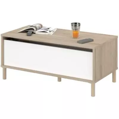 Table basse relevable blanche/chêne 100,8 x 43,6 x 50 cm