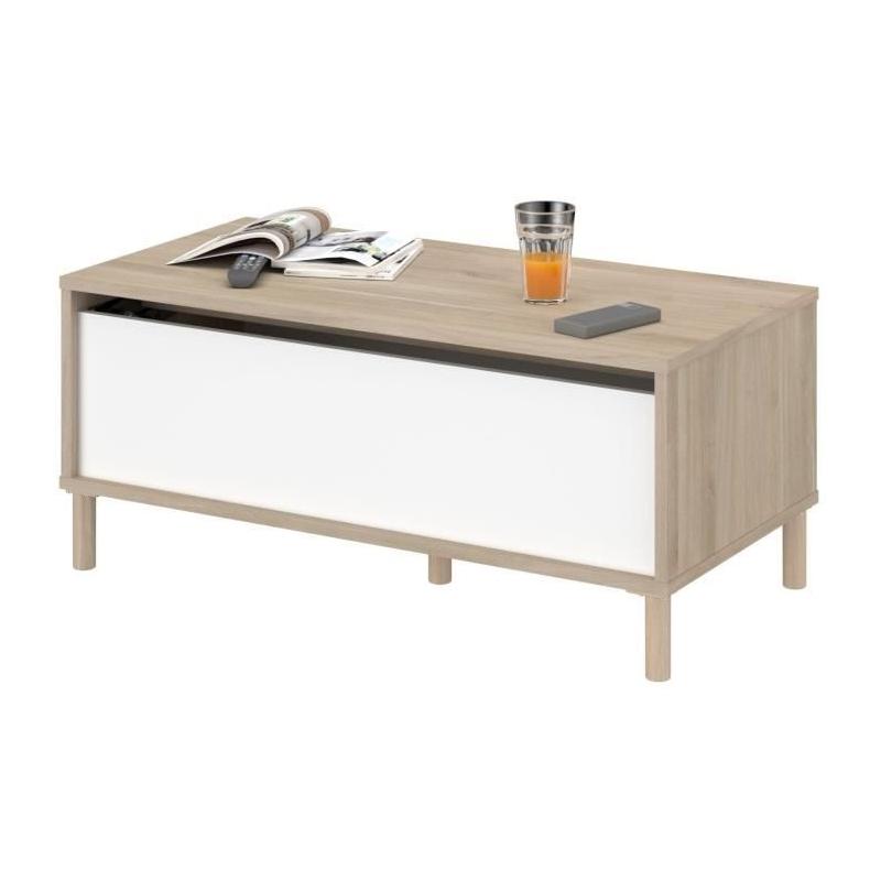 Table basse relevable blanche/chêne 100,8 x 43,6 x 50 cm