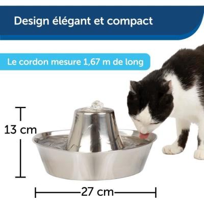 Fontaine pour Animaux PETSAFE SEASIDE Inoxydable 1,8L - Eau filtrée et Silencieuse