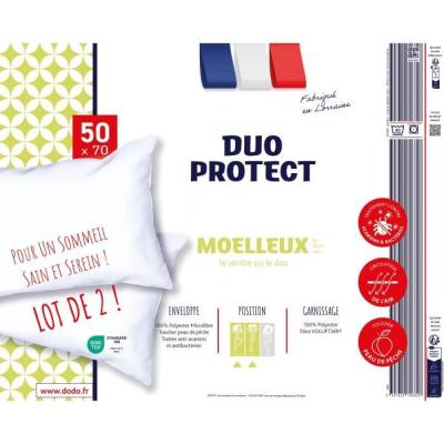 Oreillers moelleux DUO PROTECT DODO - Lot de 2 - 50 x 70 cm