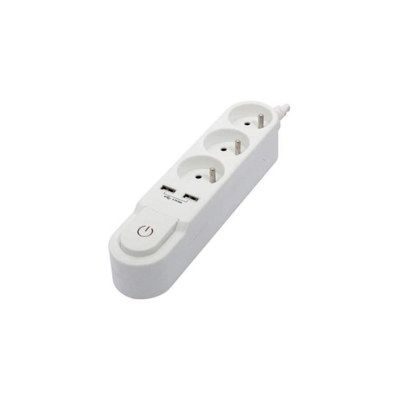 Bloc multiprise CHACON avec interrupteur - 3 prises 16 A, 2 sorties USB 2 A