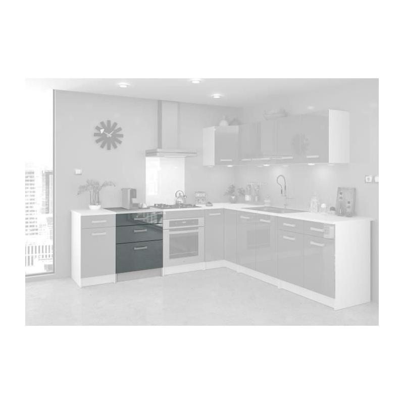 Meuble bas de cuisine 3 tiroirs 60cm blanc/gris - Plus responsable & Made in France