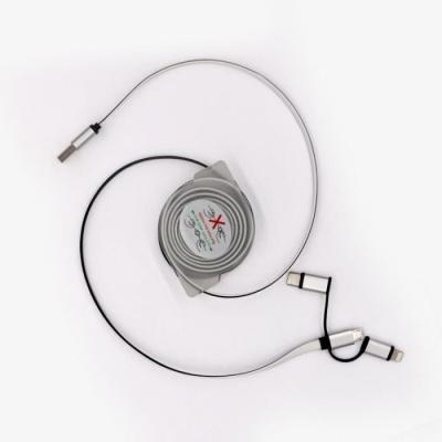 Enrouleur de câble USB GAO 3-en-1 - Charge Rapide, 2m