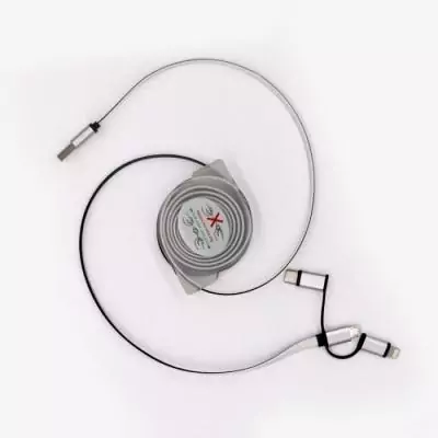 Enrouleur de câble USB GAO 3-en-1 - Charge Rapide, 2m
