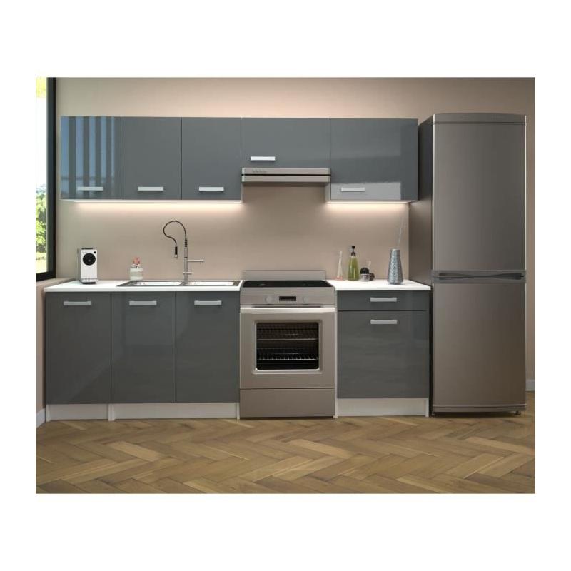 Cuisine complète moderne - Blanc et gris brillant - L240 cm