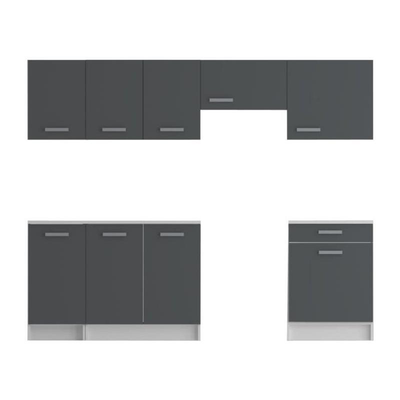Cuisine complète moderne - Blanc et gris brillant - L240 cm