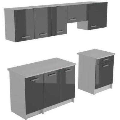 Cuisine complète moderne - Blanc et gris brillant - L240 cm