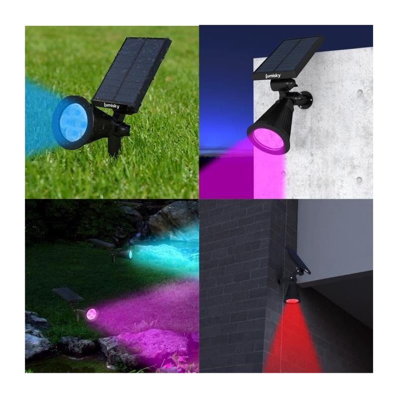 Pack de 2 Spots solaires extérieur étanches - LUMISKY - Couleurs RGB - 200 Lumens