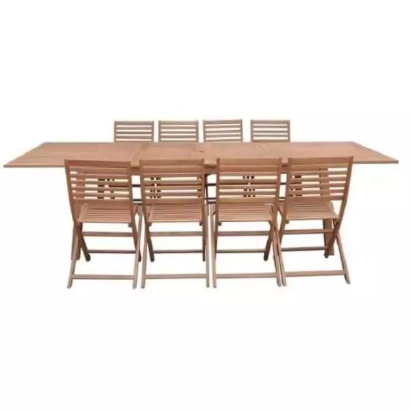 Ensemble repas de jardin 8 a 12 personnes - Table extensible 200/250/300 x 100cm + 8 chaises - Bois Eucalyptus FSC
