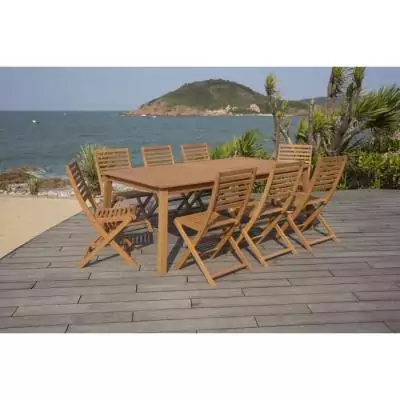 Ensemble repas de jardin extensible 8-12 pers. - Bois Eucalyptus FSC