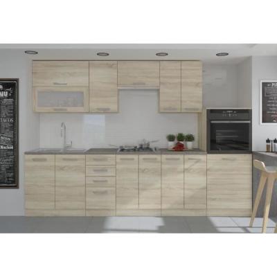 Cuisine complète L 300 cm avec four et hotte - Chêne Sonoma