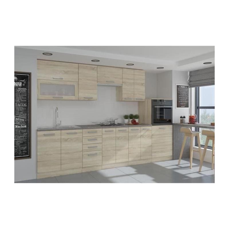 Cuisine complète L 300 cm avec four et hotte - Chêne Sonoma
