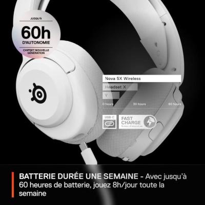 Casque Gaming Sans fil SteelSeries Arctis Nova 5X Blanc - Compact et Performant