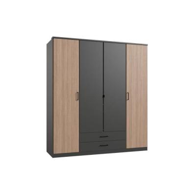 Armoire de chambre AGIA - Graphite - 4 portes battantes - 2 tiroirs