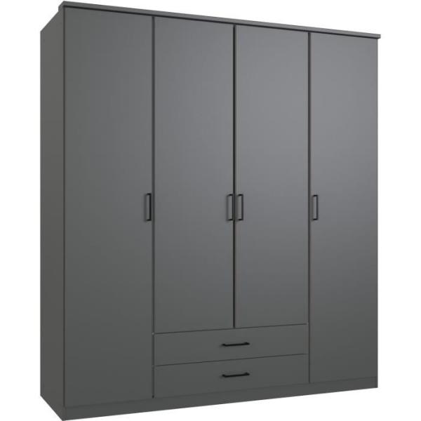 Armoire - Décor Graphite - 4 portes battantes - 2 tiroirs - L180 x P58 x H199 cm - ARTA