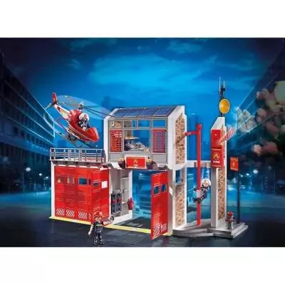 Caserne de pompiers PLAYMOBIL avec hélicoptère - Univers Miniature